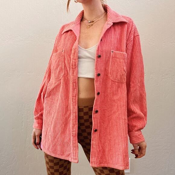 Vintage/Y2K Pink Corduroy Oversized Button Up Shirt Jacket - Picture 2 of 5